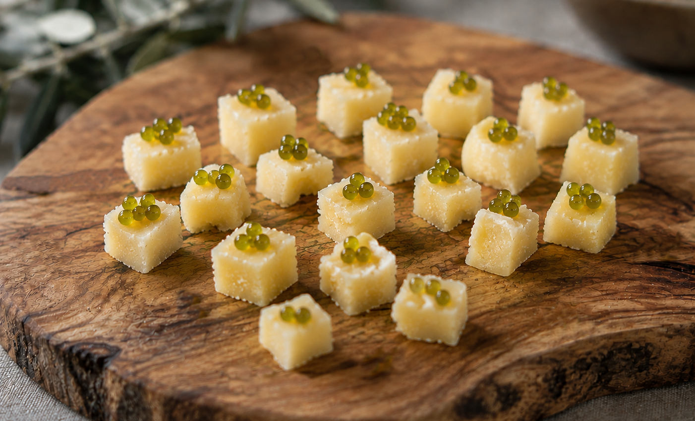 Perlas de AOVE premium Tesoro del Olivo en queso